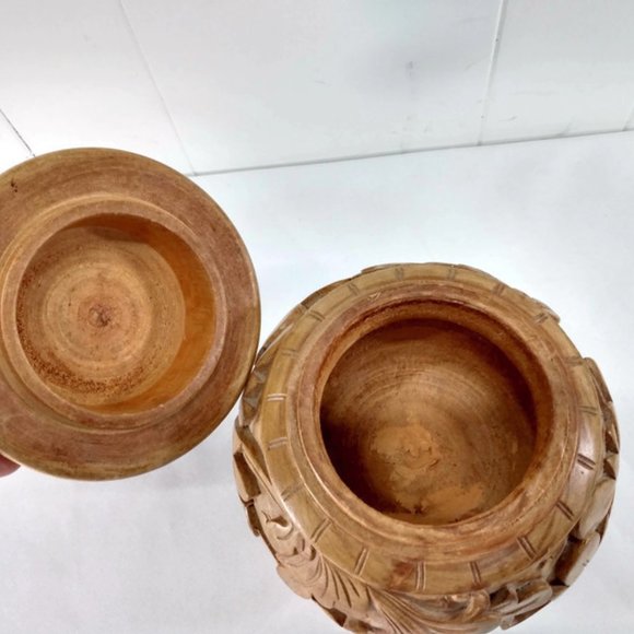 Handcarved Blonde Wood Ginger Jar Urn Romantic - Picture 3 of 6